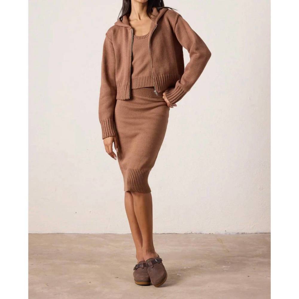 NEW NSF mills shrunken cotton zip hoodie sweater in brown - Picture 3 of 5
